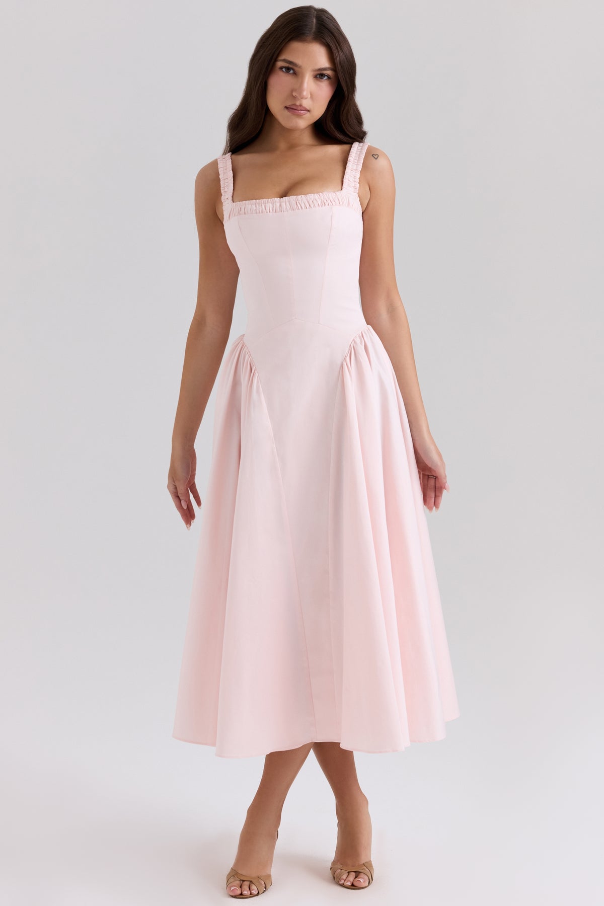 Rose Pink Stretch Cotton Midi Sundress