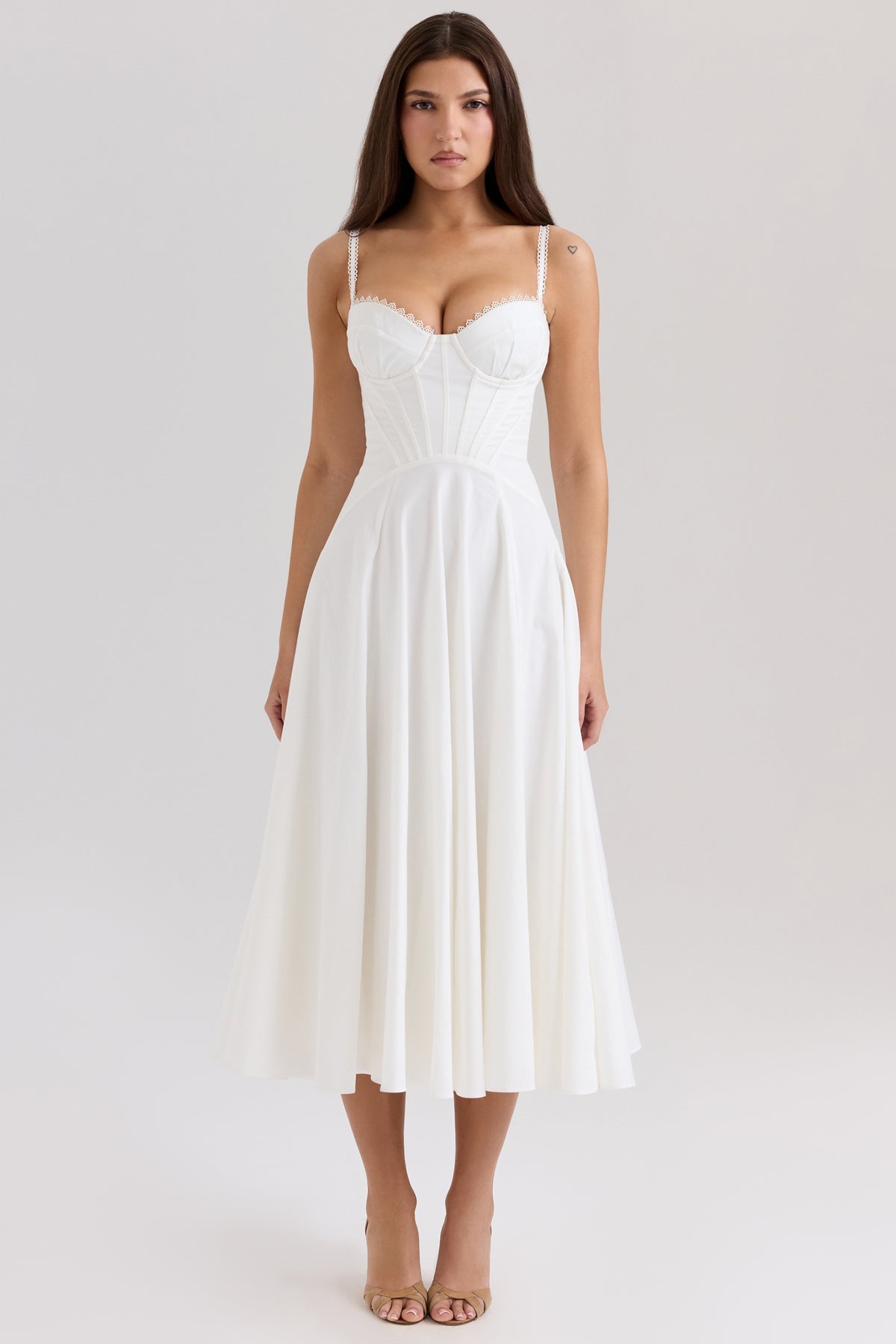White Stretch Cotton Midi Sundress