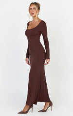 Gabriella Maxi Dress - Long Sleeve Scoop Neck Dress in Chocolate