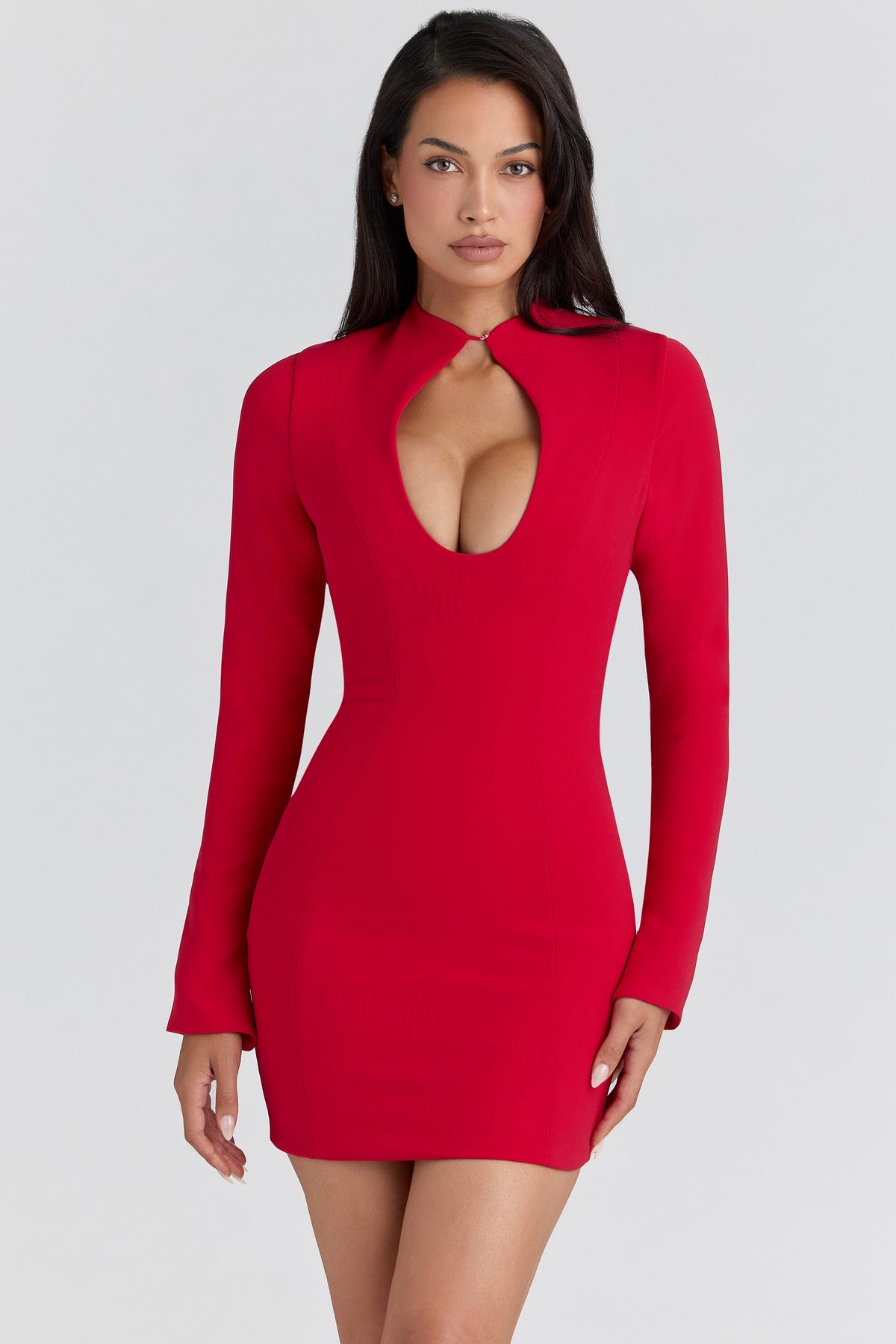 Red Crepe Keyhole Silhouette Mini Dress