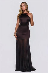 Elevated Vibes Satin Maxi Dress Chocolate