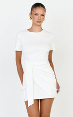 Candace Mini Dress - Faux Wrap Shift Dress in White