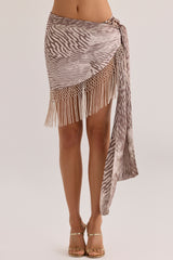 Animal Print Satin Fringed Mini Sarong