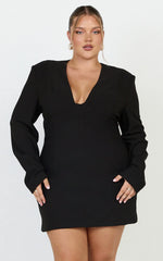 Zyla Mini Dress - Wide Shoulder Sweetheart Neck Fitted Dress in Black