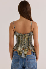Animal Print Beaded Georgette Ruffled Corset Top