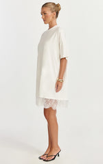Rina Mini Dress - Mini Lace Trim Dress in Off White