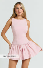 Izira Mini Dress - Boat Neck Drop Waist Shift Dress in Pink