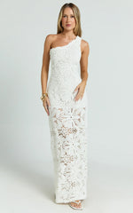 Charlene Maxi Dress - Crochet Knitted One Shoulder Maxi Dress in White