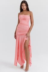 Apricot Gathered Asymmetric Dress