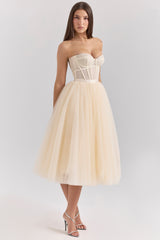 Vintage Cream Tulle Midi Dress