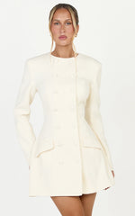 Charlotte Mini Dress - Double Breasted Long Sleeve Dress in Cream