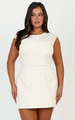 Claire Mini Dress - Tipped Shoulder Tulip Skirt Dress in White