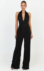 Tessie Top - Plisse Halter Neck Tie Back Top in Black