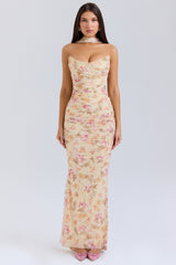 Honeyflower Print Strapless Corset With Neck Scarf