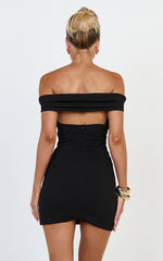 Lena Mini Dress - Off Shoulder Bodycon Dress in Black