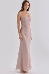 Lilac Georgette Lace Panelled Maxi Dress