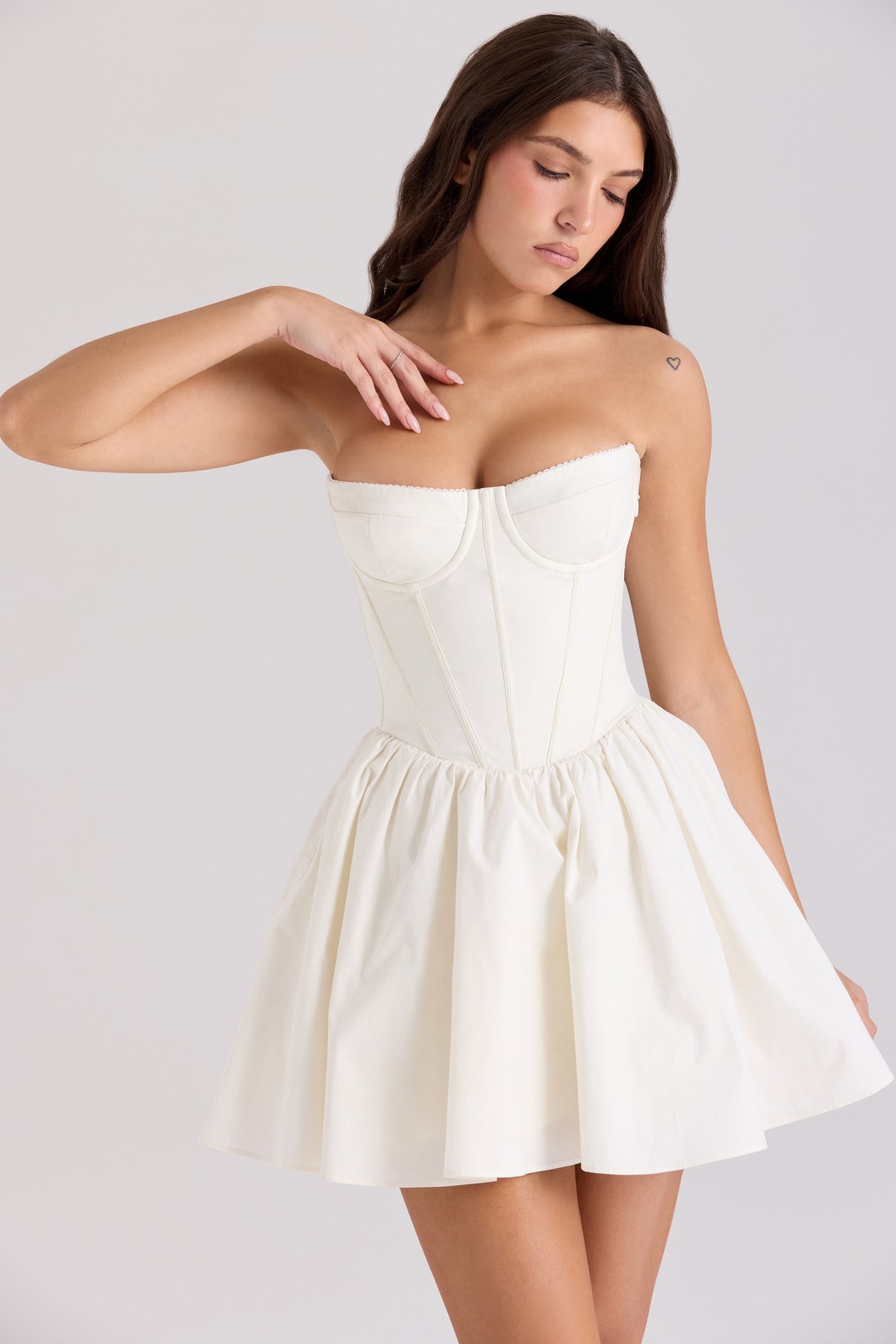 Ivory Cotton Strapless Corset Mini Dress