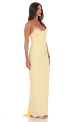 Pointed Corset Strapless Maxi Dress in Yellow