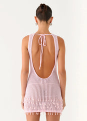 Miracle Beaded Crochet Mini Dress - Pink