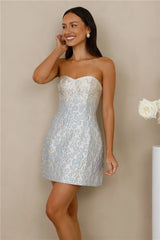 Wisteria Dream Strapless Mini Dress Blue