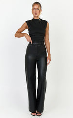 Olive Top - High Neck Sleeveless Side Ruched Top in Black