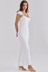 White Georgette Flutter Sleeve Maxi Dress