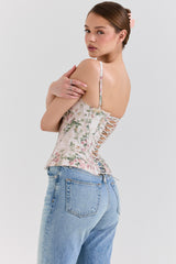 Cream Floral Cotton Corset Top