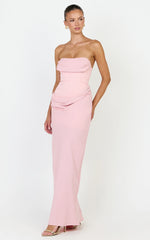 Phoebe Maxi Dress - Strapless Structured Bodice Drape Skirt Dress in Pink