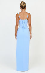 Amara Maxi Dress - Corset Bodice Lace Up Dress in Blue