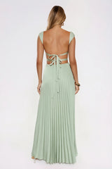 Satin Glow Pleated Maxi Dress Green