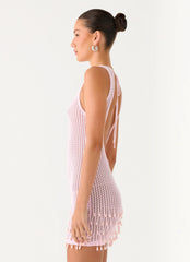 Miracle Beaded Crochet Mini Dress - Pink