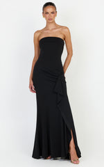Leda Maxi Dress - Strapless Waterfall Sash Dress in Black