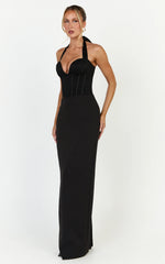 Malia Bodysuit - Lace Corset Halter Bodysuit in Black