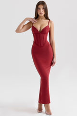 Wine Mesh Bodycon Maxi Dress