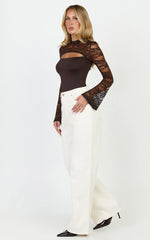 Celestine Top - Cut Out Lace Long Sleeve Top in Chocolate