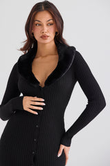Black Faux Fur Trim Dress