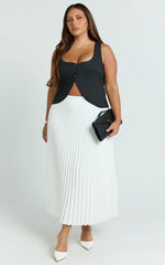 Harlee Midi Skirt - Pleated High Waist A Line Skirt in White