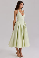 Pistachio Cotton Halter Midi Sundress