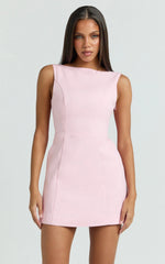 Windsor Mini Dress - Line Skirt Back Bow Dress in Pale Pink