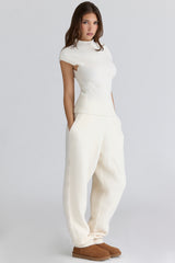 Ivory Wool Boucle Knit Trousers