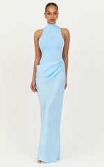 Elodie Maxi Dress - High Neck Draped Overlay Dress in Light Blue