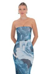 Floral Strapless Maxi Dress in Blue