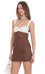 Two-Tone Polka Dot Mesh Bodycon Dress in Brown