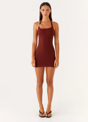 Magda Ribbed Mini Dress - Brown