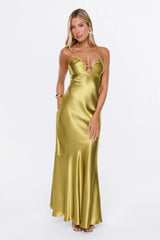 She Gets It Satin Maxi Dress Olive