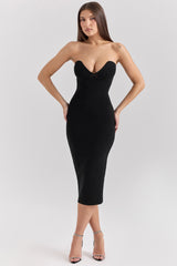 Black Strapless Midi Dress