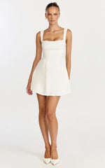 Ida Mini Dress - Wide Strap Straight Neck  Bow Back Dress in White