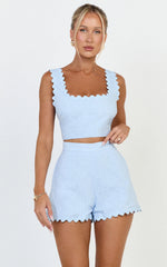 Mabel Two Piece Set - Square Neck And Matching Shorts Set in Blue