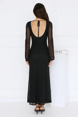 Golden Flower Mesh Long Sleeve Maxi Dress Black