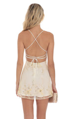 Sequin Embroidered Open Back Dress in Ivory